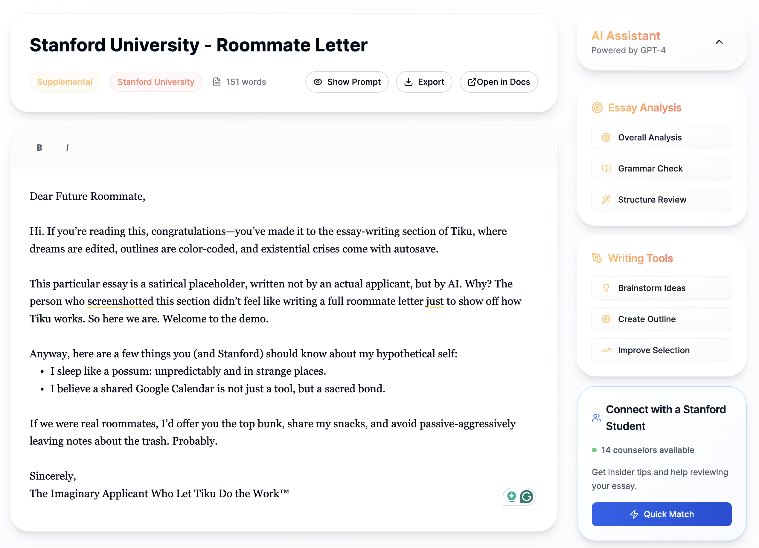 AI essay coach interface with writing suggestions and feedback